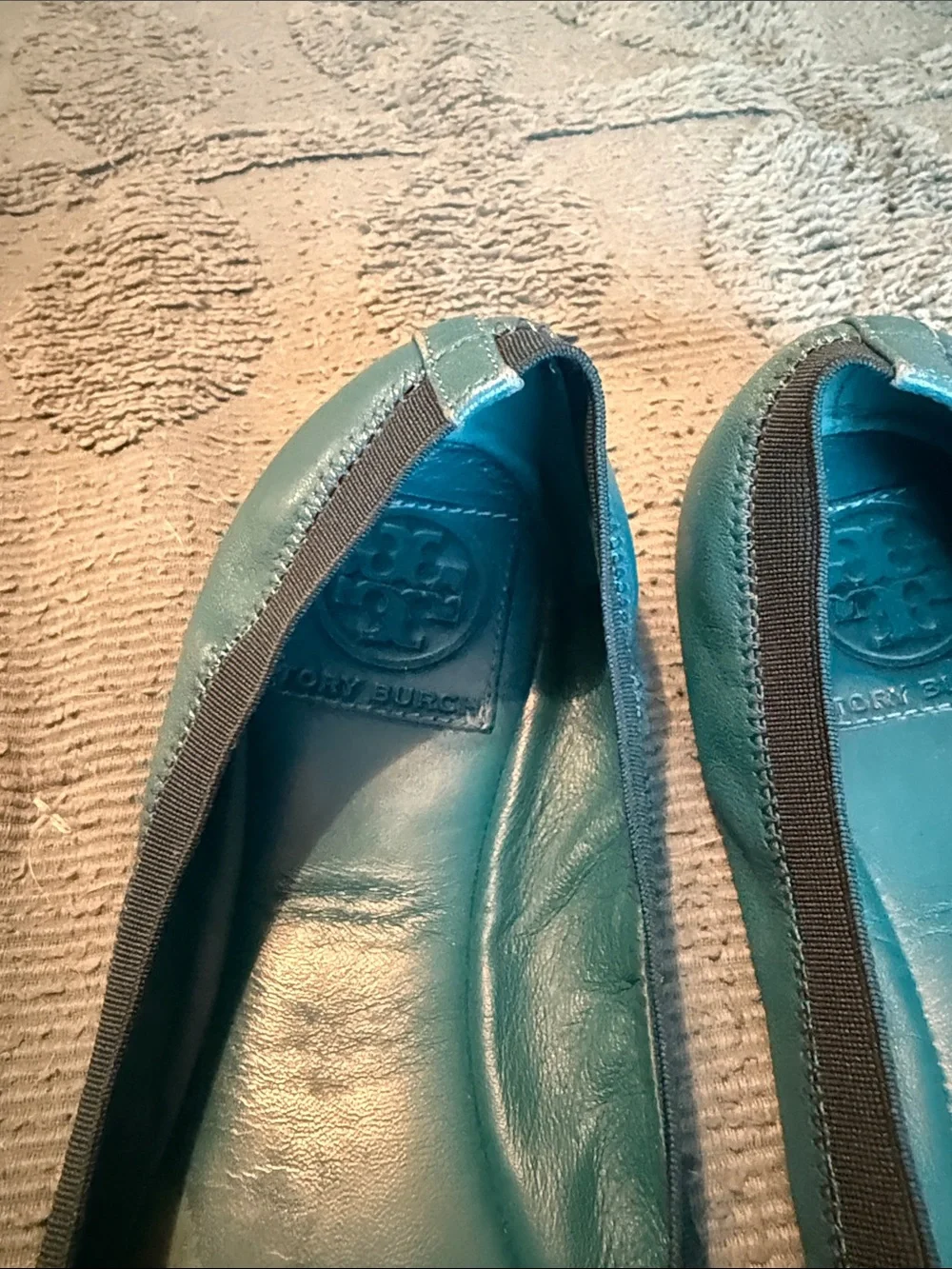 Tory Burch Teal Leather Logo Ballet Flats